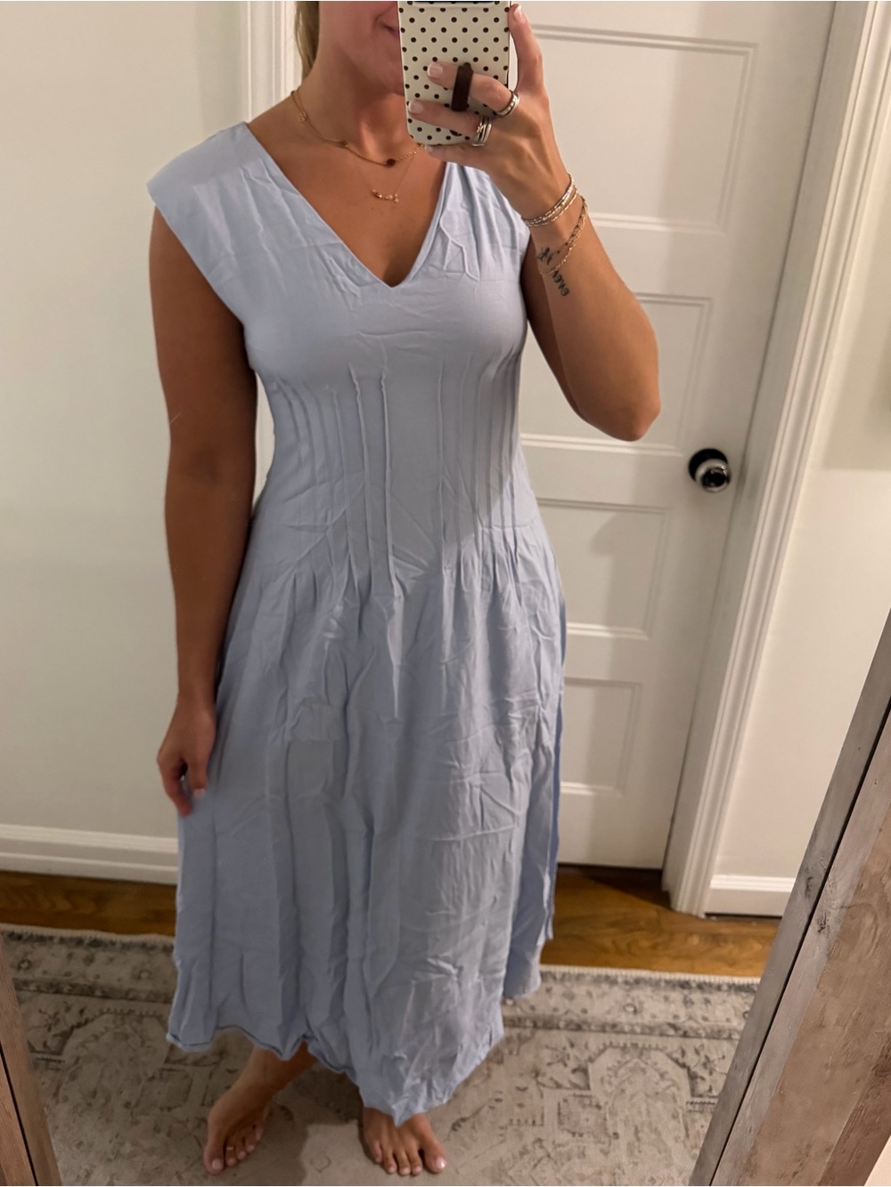 Light Blue V-Neck Women's Midi Dress